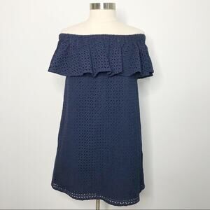 Likely Medium M Navy Blue Cicero Off The Shoulder Eyelet Mini Dress Summer